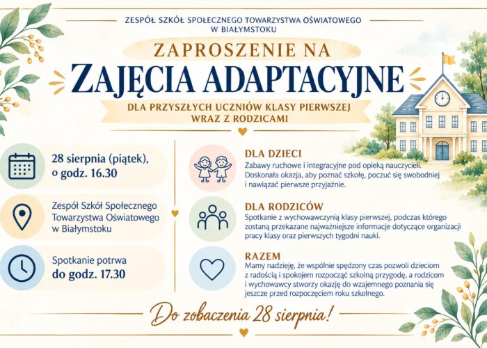 spotkanie 1 Zaproszenie na zajęcia adaptacyjne dla przyszłych uczniów klasy pierwszej wraz z rodzicami